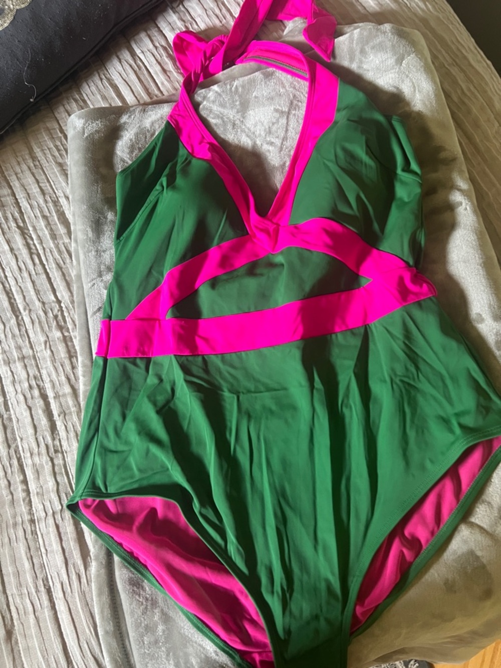 Boden Green and Hot Pink One-Piece Swimsuit